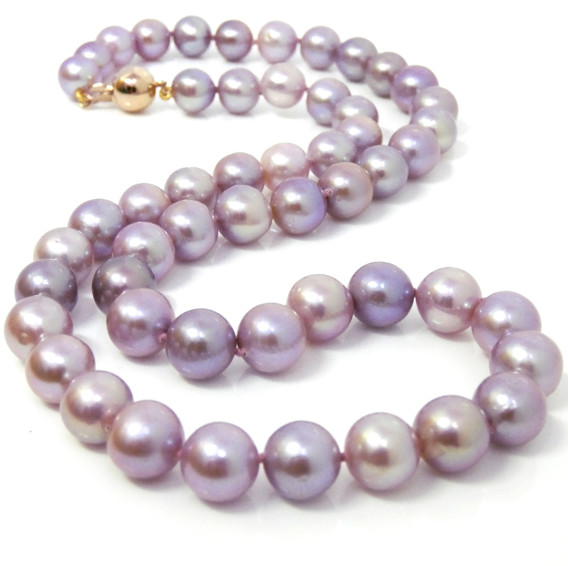 Lilac,Lavender and Mauve Pink Round Edison Pearl Necklace